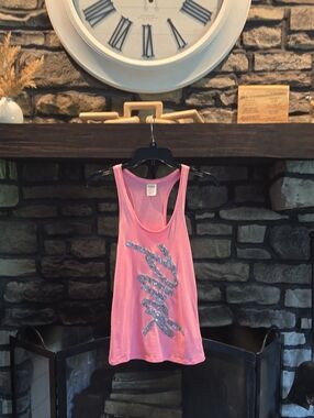 PINK Victoria's Secret Pink Racerback Tank with Silver Sequin Script